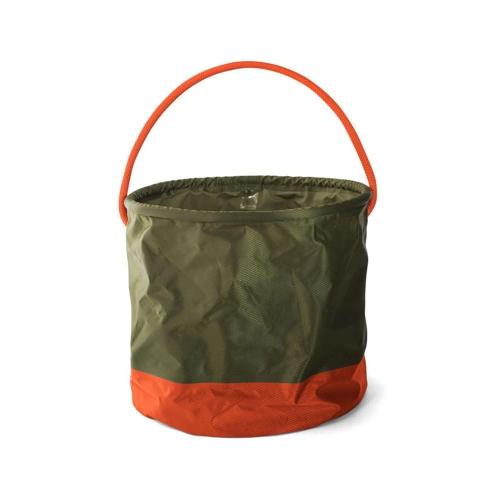 日本 amabro 輕便摺疊收納桶-軍綠x橘 (附收納袋)