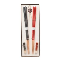 2件8折｜日本 KAWAI Haze 復古色筷架禮盒組-普魯士藍+櫻桃紅
