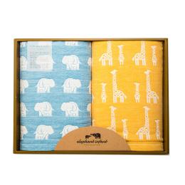 2件8折｜JOGAN日本成願毛巾 elephant infant 象寶貝系列 純棉浴巾2入 禮盒組(藍+黃)
