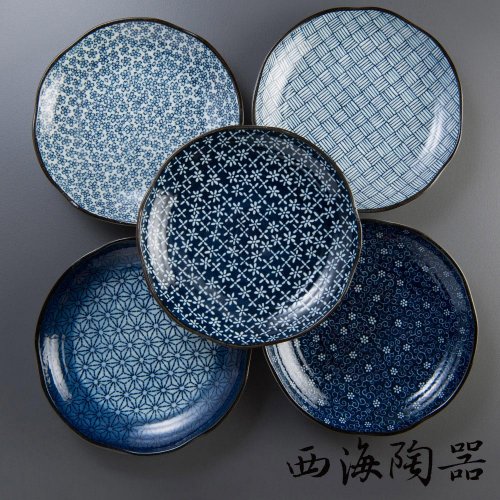日本 西海陶器 今樣古染 輕量雅菊五件式大圓盤組 (52635)
