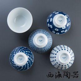 9折｜日本 西海陶器 波佐見燒 藍丸紋五件式輕量飯碗(13303)