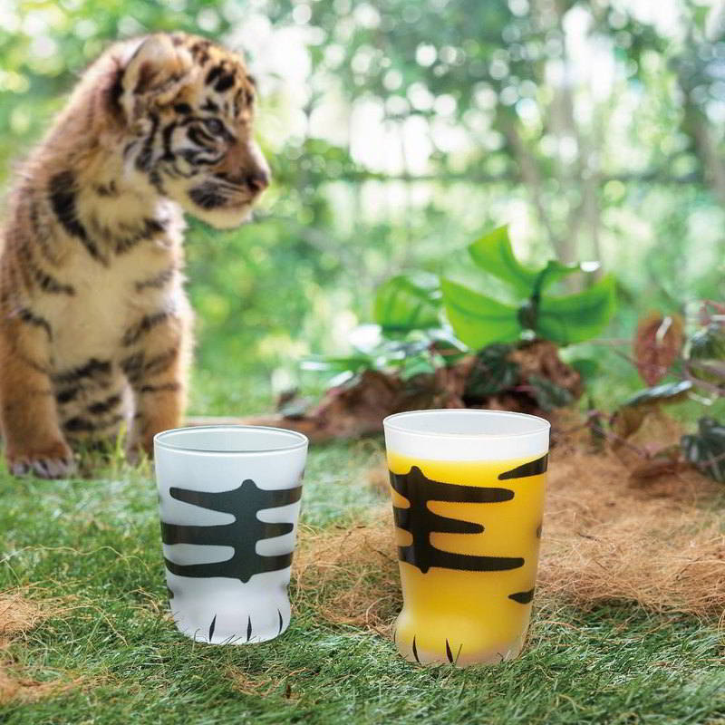 日本ADERIA 可愛貓掌肉球玻璃杯300ml-豹紋