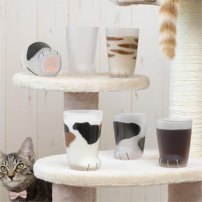 日本ADERIA 可愛貓掌肉球玻璃杯300ml-透明