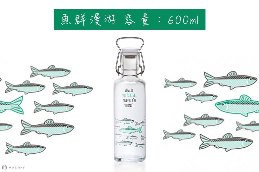 德國 Soulbottles 靈魂玻璃水瓶600ml-魚群漫游