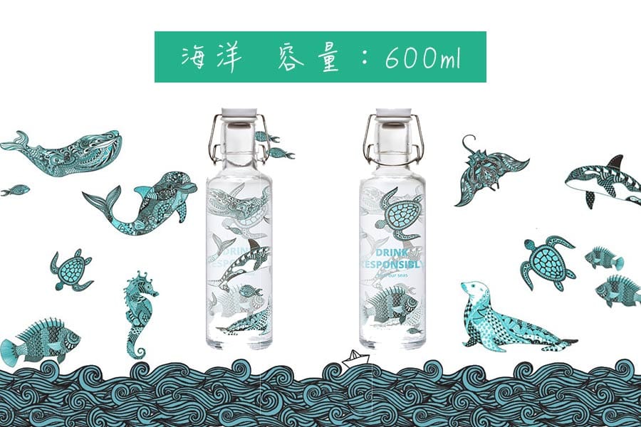 德國 Soulbottles 靈魂玻璃水瓶600ml-海洋