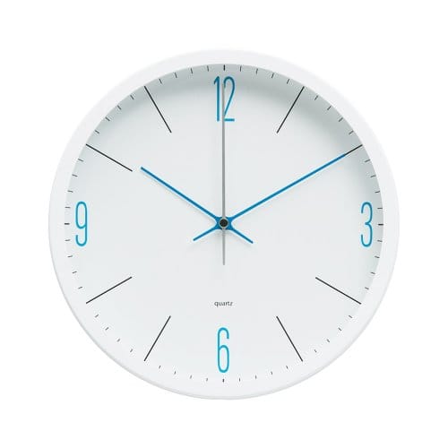 清倉大特價｜Lovel 25cm潔淨藍白膠框靜音時鐘-白（P2501BL-W）