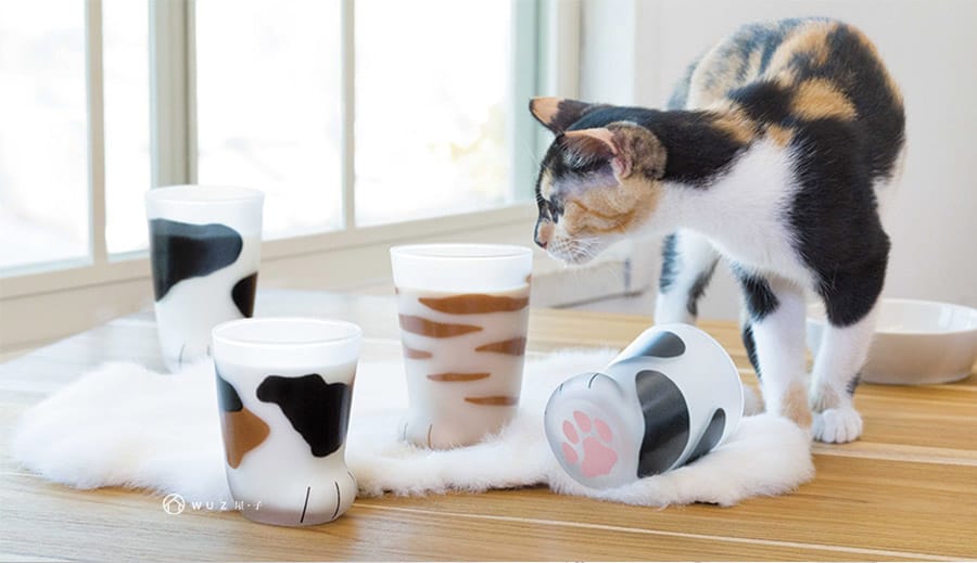 日本ADERIA 可愛貓掌肉球玻璃杯300ml-奶牛