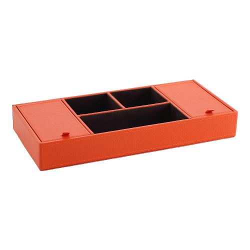 LOVEL 經典愛馬仕橘皮革收納-防塵雙蓋5格置物盒