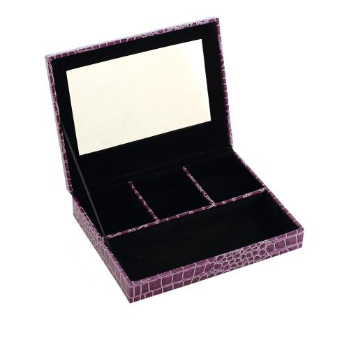 LOVEL 經典鱷魚紋皮革收納-防塵掀蓋4格珠寶盒(華麗紫/附鏡)