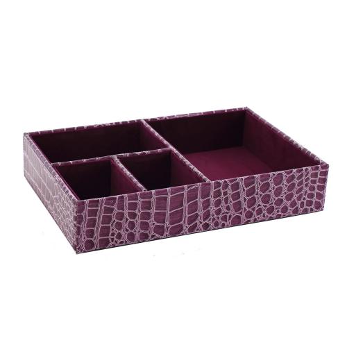 LOVEL 經典鱷魚紋皮革收納-4格置物盒(華麗紫)