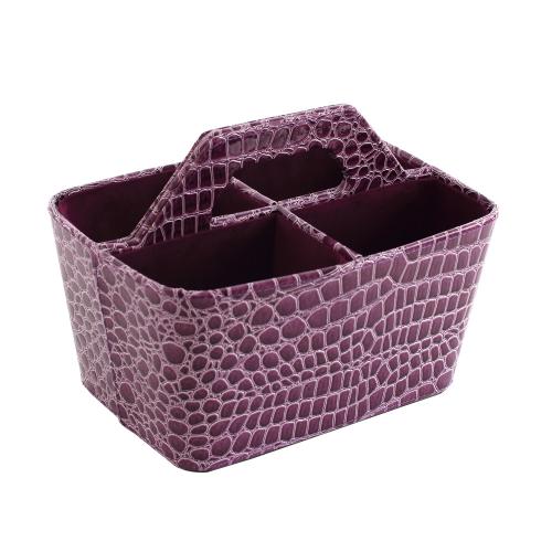 LOVEL 經典鱷魚紋皮革收納-手提4格置物盒(華麗紫)