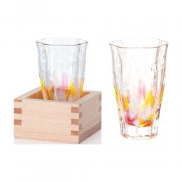 日製玻璃2件8折｜日本津輕 山櫻黃手作清酒杯(含木盒)
