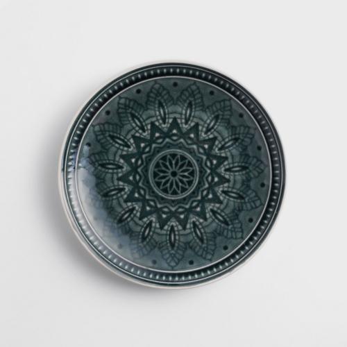 歐式 冰裂浮雕 21cm 陶瓷圓盤-藏青藍