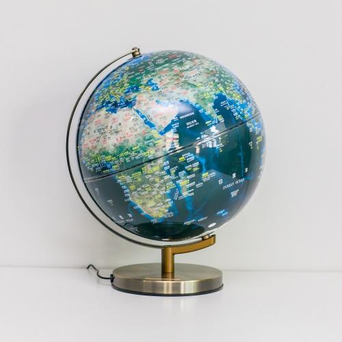 【刻字送禮款】SkyGlobe 12吋人口分佈古銅色平面鐵質底座地球儀(中英文對照)