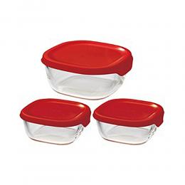 日本HARIO 方形玻璃保鮮盒3件組-紅色