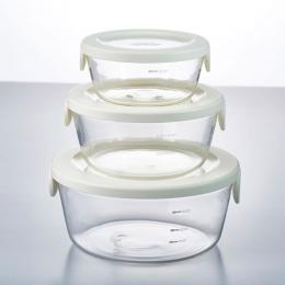 618閃購8折｜日本HARIO 圓形玻璃保鮮盒3件組-白色