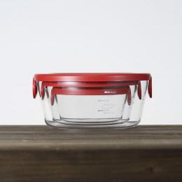 日本HARIO 圓形玻璃保鮮盒3件組-紅色