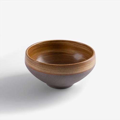 WAGA 日式質樸旋紋 釉下彩陶瓷圓碗11.5cm-焦糖棕