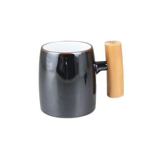 日本 白山陶器 木柄啤酒杯570ml-黑