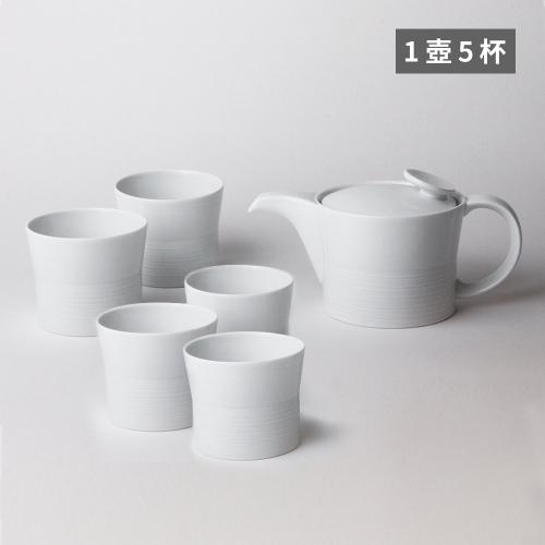 日本 白山陶器 麻紋 1壺5杯組-白