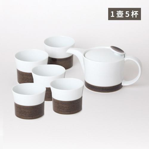 日本 白山陶器 麻紋 1壺5杯組-咖啡