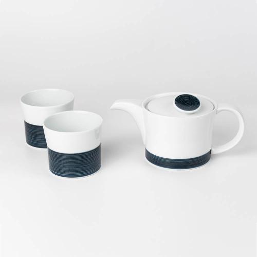 日本 白山陶器 麻紋 飲茶組-海藍