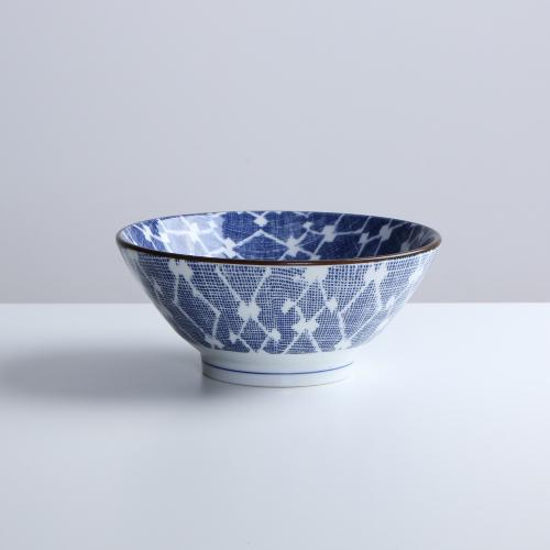 日本 昭和製陶 藍染菱紋拉麵碗