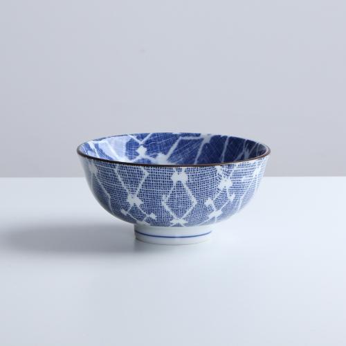 日本 昭和製陶 藍染菱紋飯碗