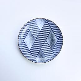 9折｜日本 昭和製陶 藍染縞格子7吋圓盤