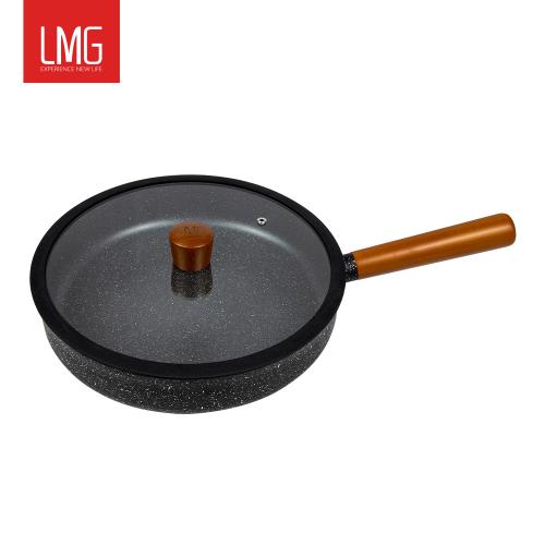 LMG 日式不沾雪藏平底鍋(附玻璃蓋)-黑
