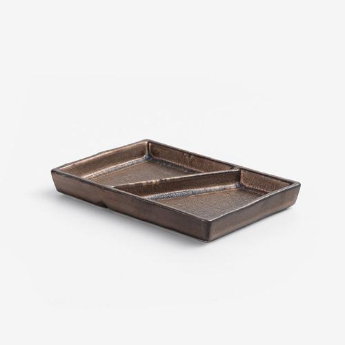 WAGA 日式銅釉流金 陶瓷雙拼醬料碟12cm