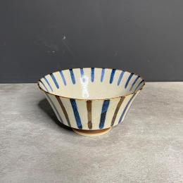 日本燒陶食器｜日本 美濃燒 藍染彩十草V碗 18cm