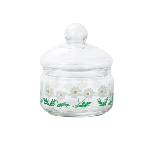 日本ADERIA 昭和復古花朵玻璃罐360ml-雛菊(綠)