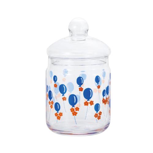 日本ADERIA 昭和復古花朵玻璃罐680ml-氣球(藍)