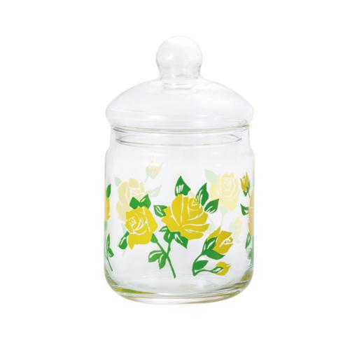 日本ADERIA 昭和復古花朵玻璃罐680ml-黃玫瑰(黃)