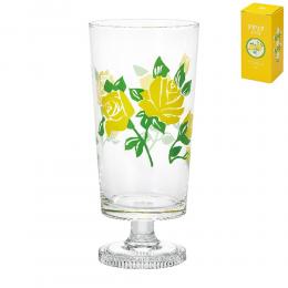 日製玻璃2件8折｜日本ADERIA 昭和復古花朵直身高腳杯-(黃玫瑰)