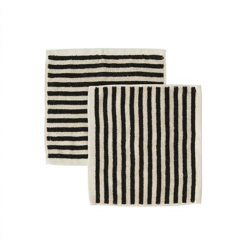 丹麥 OYOY Raita 條紋有機棉方巾(2入組)-經典黑白