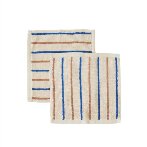 丹麥 OYOY Raita 條紋有機棉方巾(2入組)-焦糖天空藍