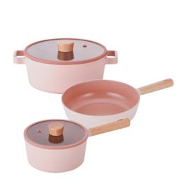 輸入折扣碼折400｜韓國 NEOFLAM FIKA PINK系列 鑄造3鍋組(雙耳湯鍋+單柄湯鍋+炒鍋)-粉紅