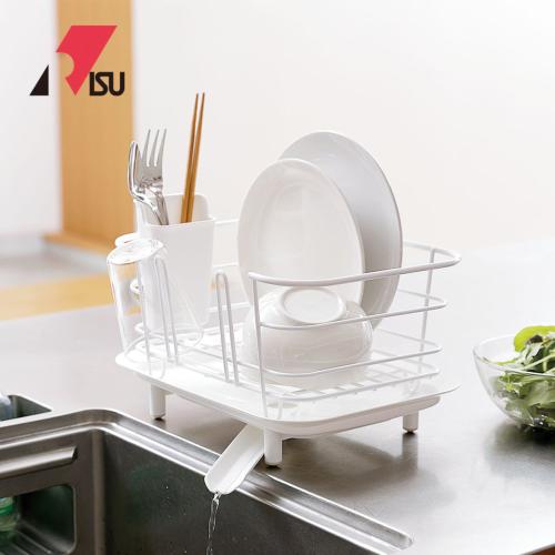 日本 RISU 小型杯盤碗碟瀝水籃(附筷筒)-白色