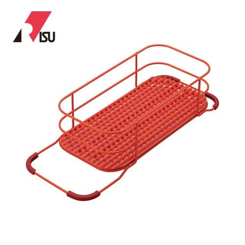 日本 RISU 二合一水槽用伸縮式備料調理/碗盤瀝水籃-紅色