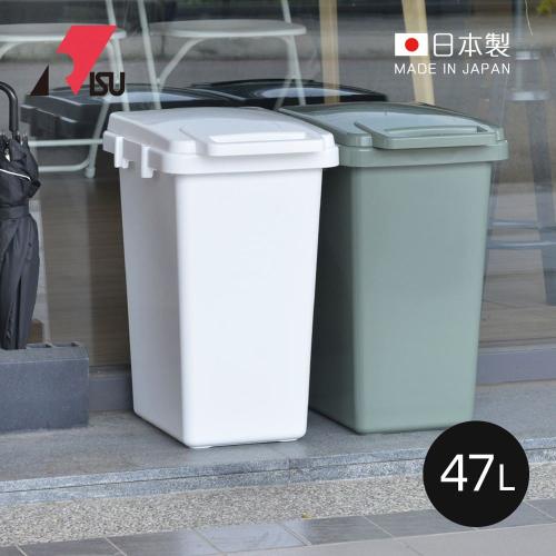日本 RISU SABIRO掀蓋連結式分類垃圾桶47L-橄欖綠 日本製