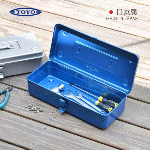 日本 TOYO T-350 方型提把式鋼製單層工具箱35cm-海藍 日本製