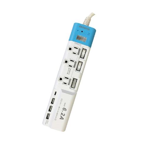 AIWA愛華 USB 6.2 A 6尺 家用智能延長線插座-藍
