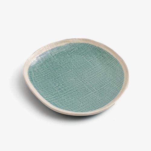 WAGA 湖藍織紋 不規則陶瓷淺盤22cm