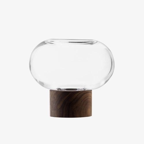 英國LSA OBLATE 橢圓花瓶(小)-透明 附胡桃木底座