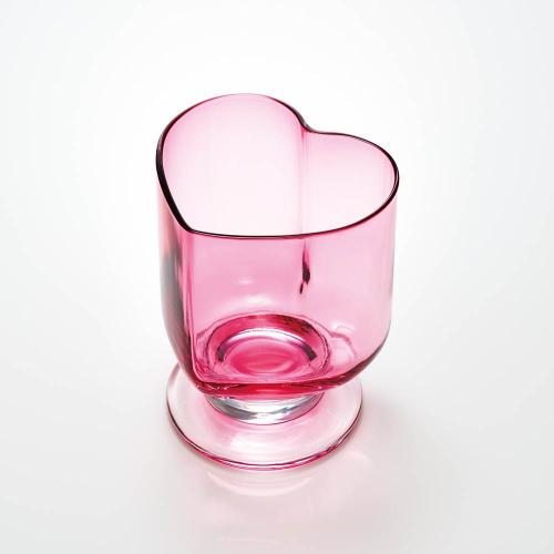 日本 廣田硝子 心型玻璃杯(帶底座)-粉