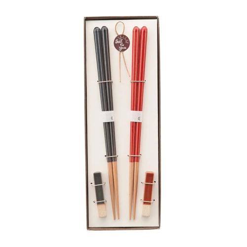 日本 KAWAI Haze 復古色筷架禮盒組-普魯士藍+櫻桃紅