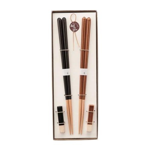 日本 KAWAI Haze 復古色筷架禮盒組-黑+棕褐