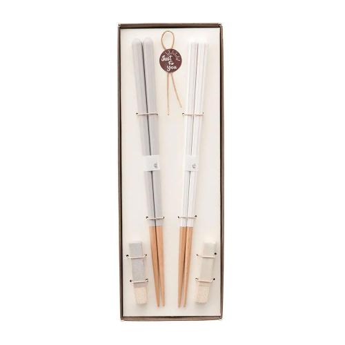日本 KAWAI Haze 復古色筷架禮盒組-淺灰+粉白